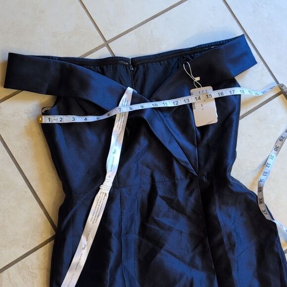 NWT Alfred Sung Off-The-shoulder Cuff Trumpet  Gown Slit Midnight Navy Blue 12 - Picture 9 of 13